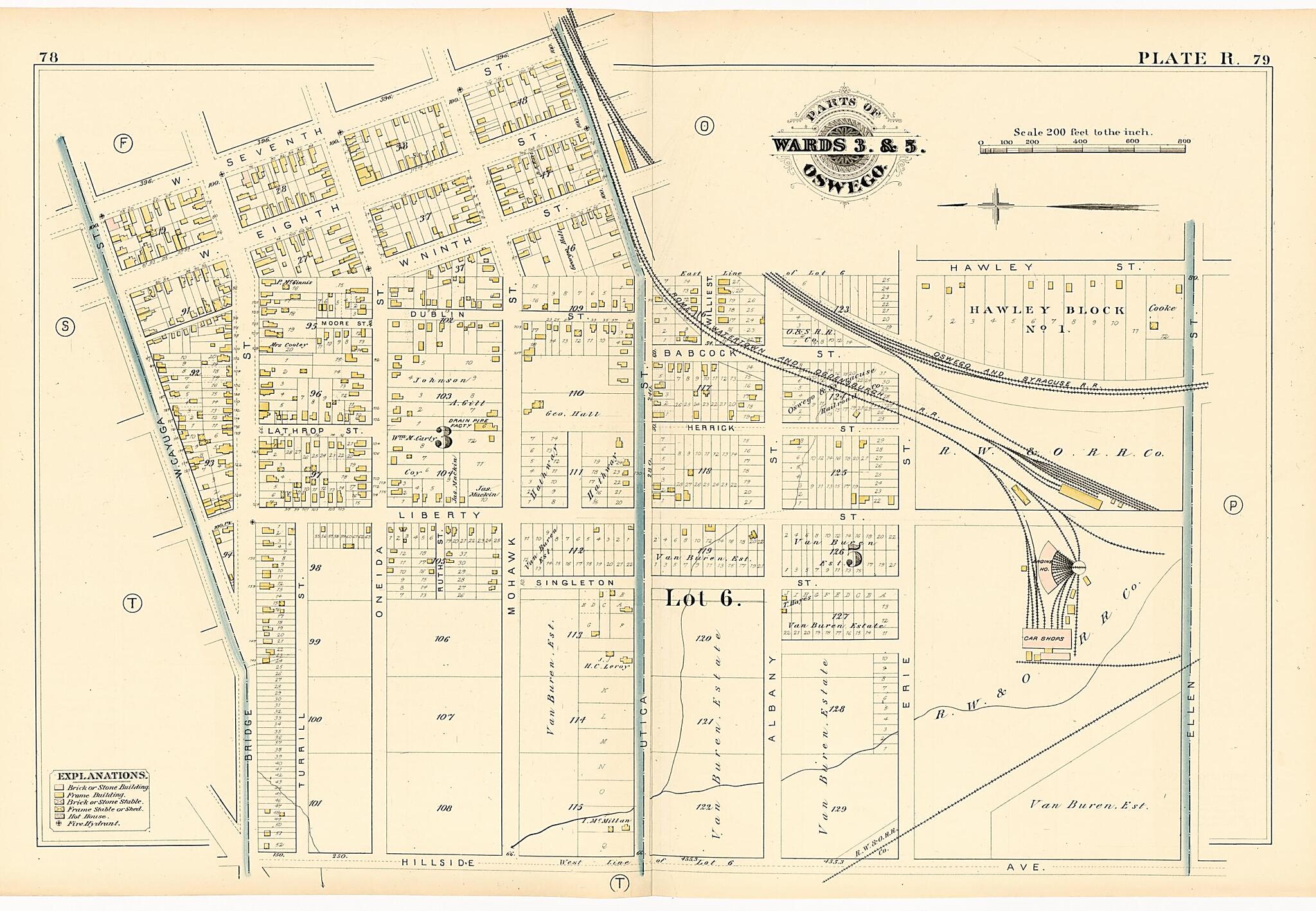 This old map of Parts of Wards 3. &amp; 5. Oswego. Plate R. from Atlas of the City of Oswego N.Y. from 1880 was created by Griffith Morgan Hopkins in 1880