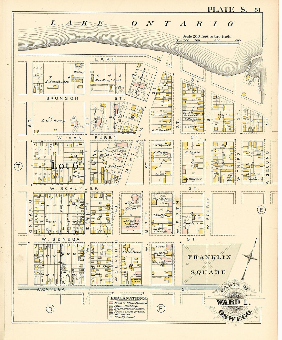 This old map of Parts of Ward 1. Oswego. Plate S. from Atlas of the City of Oswego N.Y. from 1880 was created by Griffith Morgan Hopkins in 1880