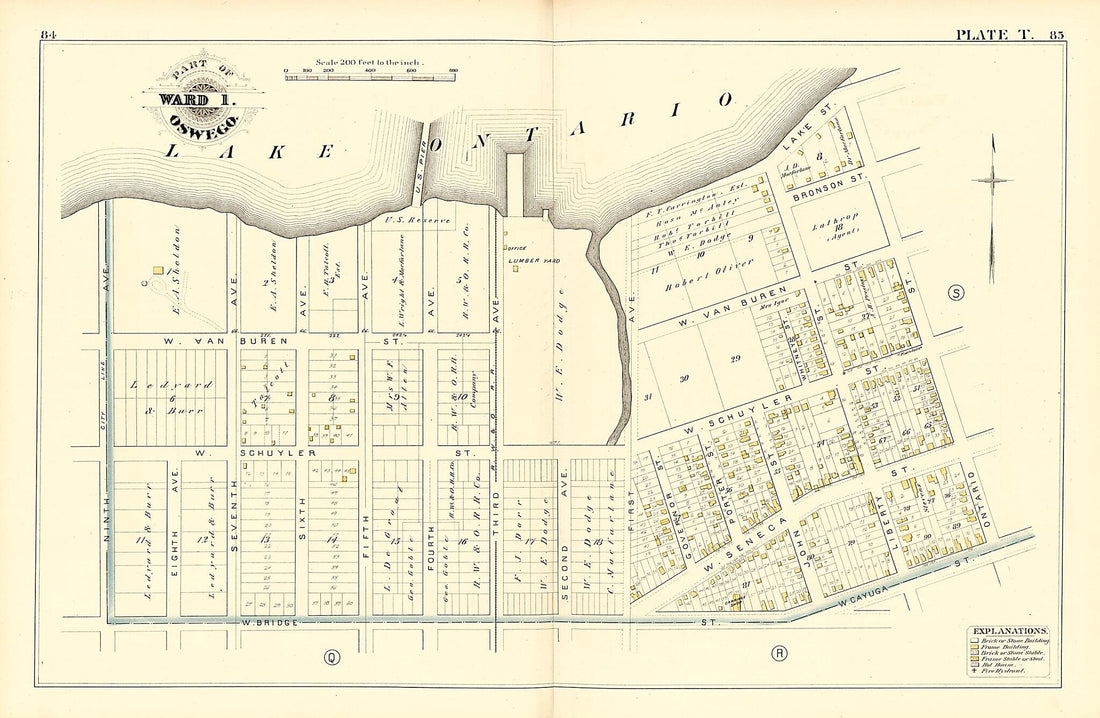 This old map of Part of Ward 1. Oswego. Plate T. from Atlas of the City of Oswego N.Y. from 1880 was created by Griffith Morgan Hopkins in 1880