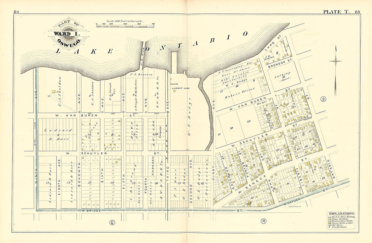 This old map of Part of Ward 1. Oswego. Plate T. from Atlas of the City of Oswego N.Y. from 1880 was created by Griffith Morgan Hopkins in 1880