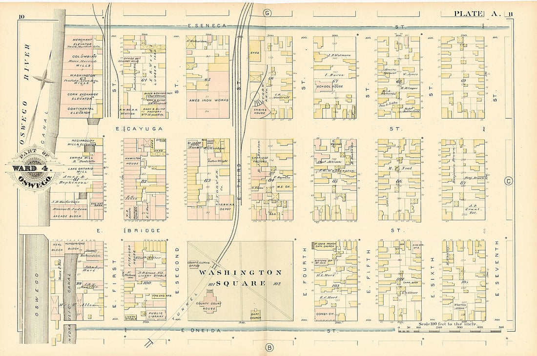 This old map of Part of Ward 4. Oswego. Plate A. from Atlas of the City of Oswego N.Y. from 1880 was created by Griffith Morgan Hopkins in 1880