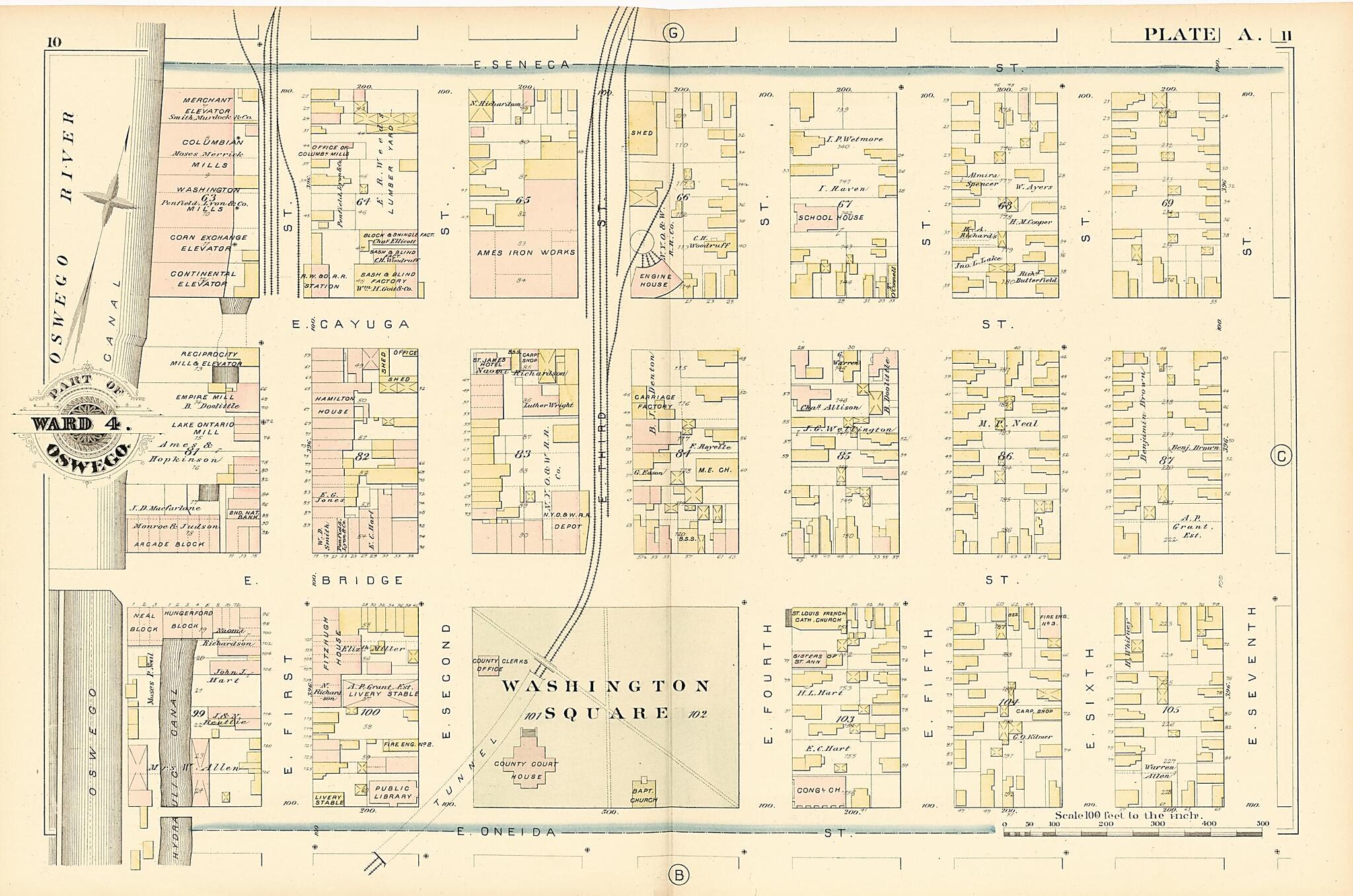 This old map of Part of Ward 4. Oswego. Plate A. from Atlas of the City of Oswego N.Y. from 1880 was created by Griffith Morgan Hopkins in 1880