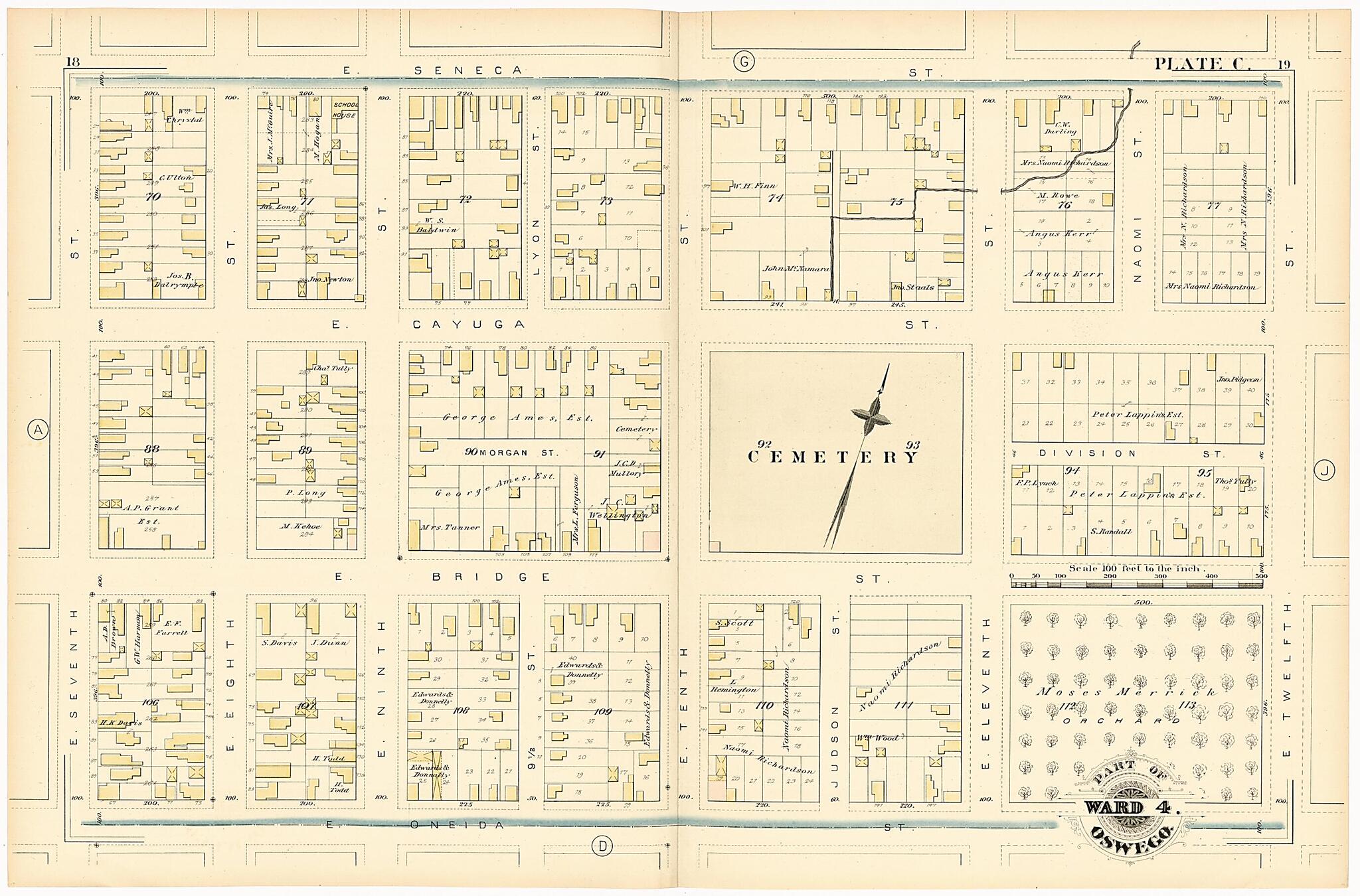 This old map of Part of Ward 4. Oswego. Plate C. from Atlas of the City of Oswego N.Y. from 1880 was created by Griffith Morgan Hopkins in 1880