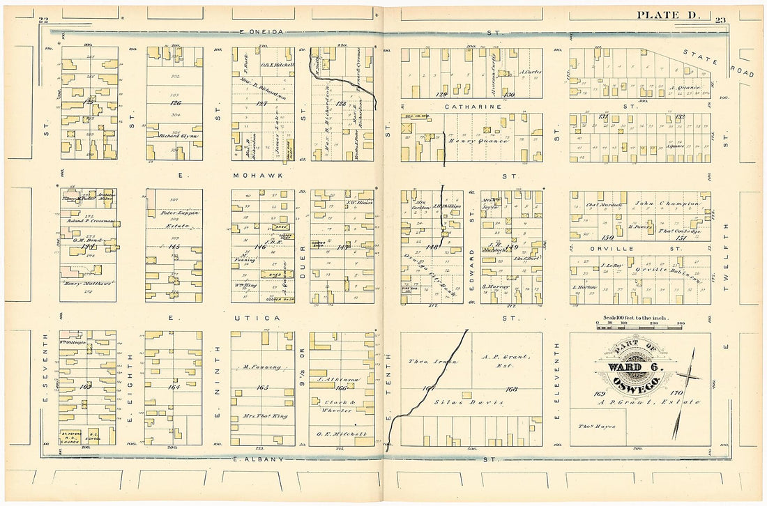 This old map of Part of Ward 6. Oswego. Plate D. from Atlas of the City of Oswego N.Y. from 1880 was created by Griffith Morgan Hopkins in 1880