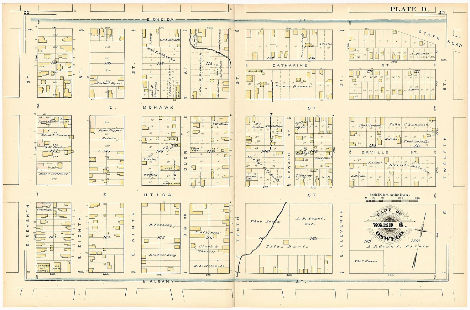 This old map of Part of Ward 6. Oswego. Plate D. from Atlas of the City of Oswego N.Y. from 1880 was created by Griffith Morgan Hopkins in 1880