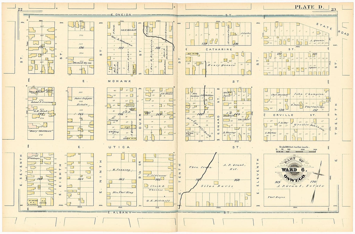 Part of Ward 6. Oswego. Plate D. from Atlas of the City of Oswego N.Y. 1880 by Relic Map Company