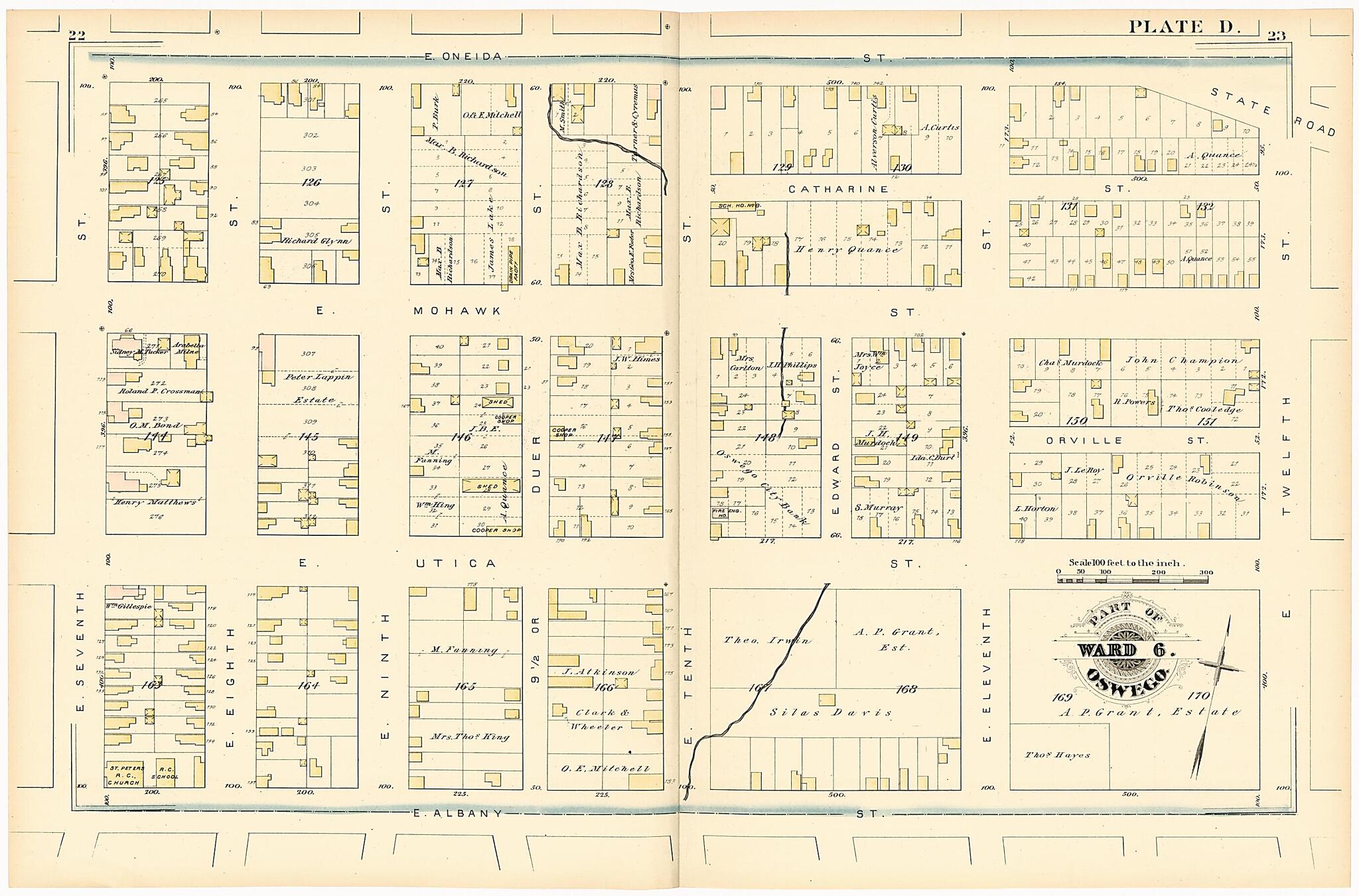 This old map of Part of Ward 6. Oswego. Plate D. from Atlas of the City of Oswego N.Y. from 1880 was created by Griffith Morgan Hopkins in 1880