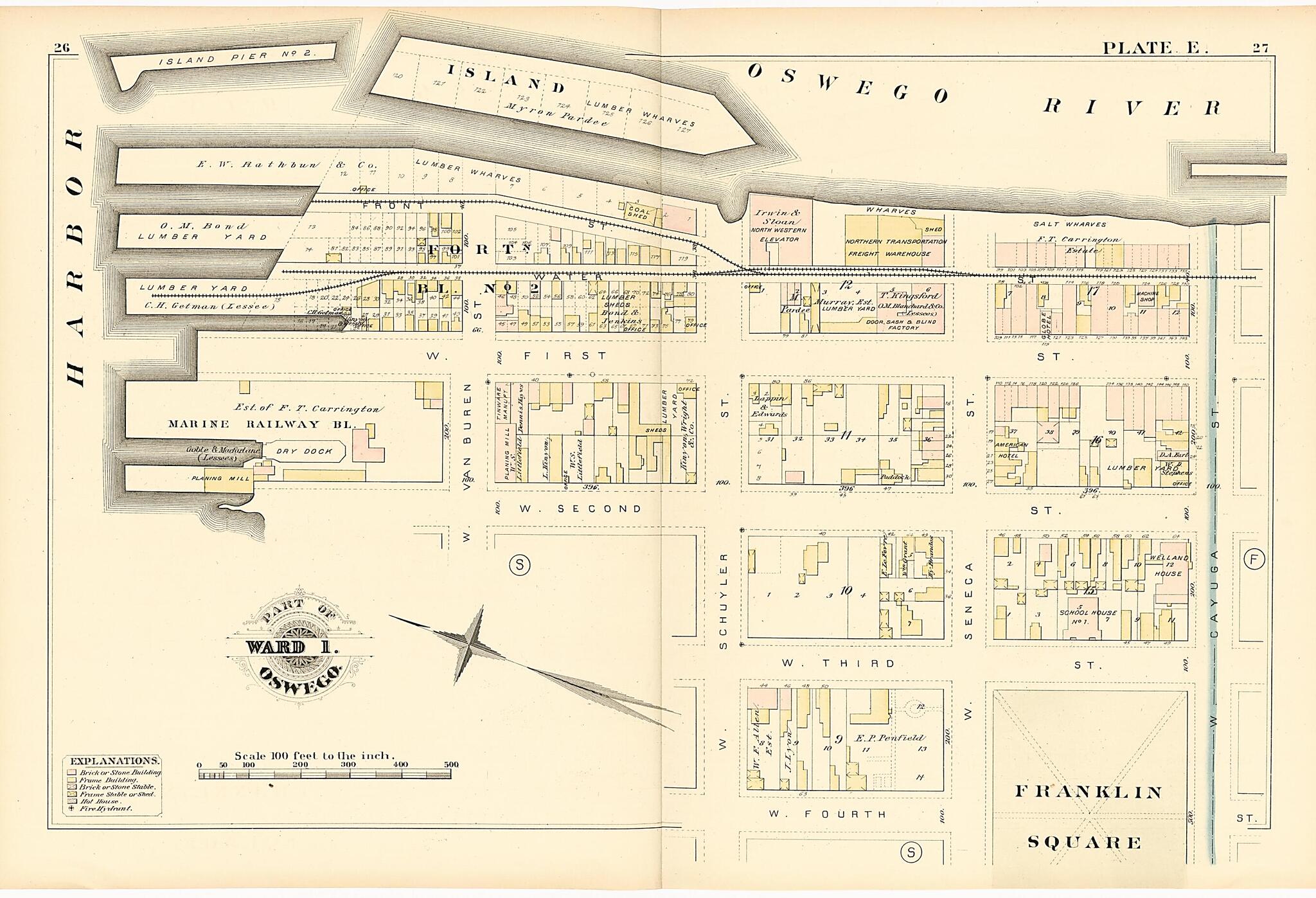 This old map of Part of Ward 1. Oswego. Plate E. from Atlas of the City of Oswego N.Y. from 1880 was created by Griffith Morgan Hopkins in 1880