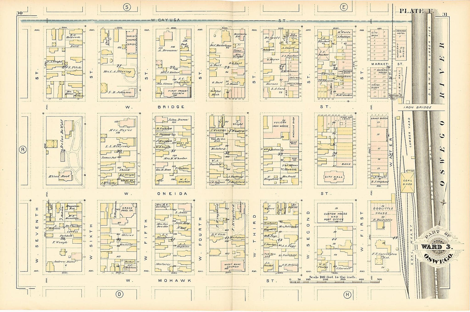 This old map of Part of Ward 3. Oswego. Plate F. from Atlas of the City of Oswego N.Y. from 1880 was created by Griffith Morgan Hopkins in 1880