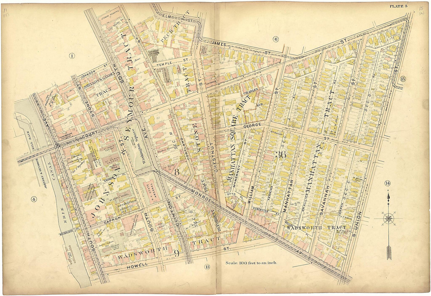 This old map of Plate 5 from Plat Book of the City of Rochester, New York from 1900 was created by  J.M. Lathrop &amp; Co in 1900