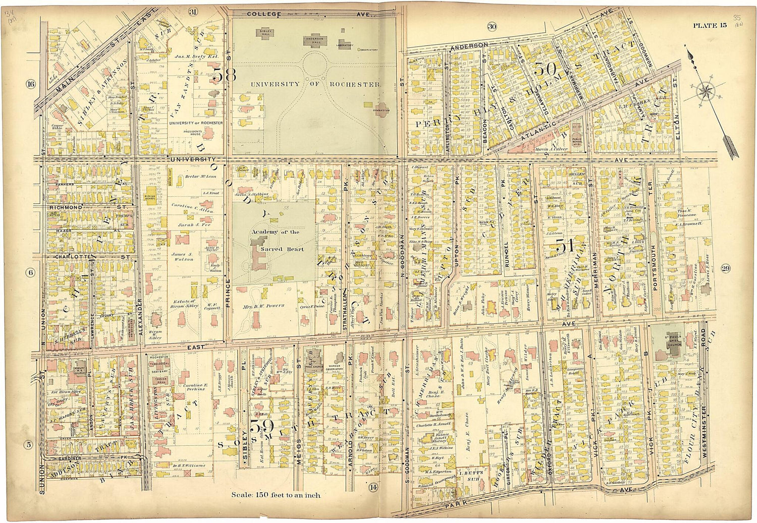 This old map of Plate 15 from Plat Book of the City of Rochester, New York from 1900 was created by  J.M. Lathrop &amp; Co in 1900