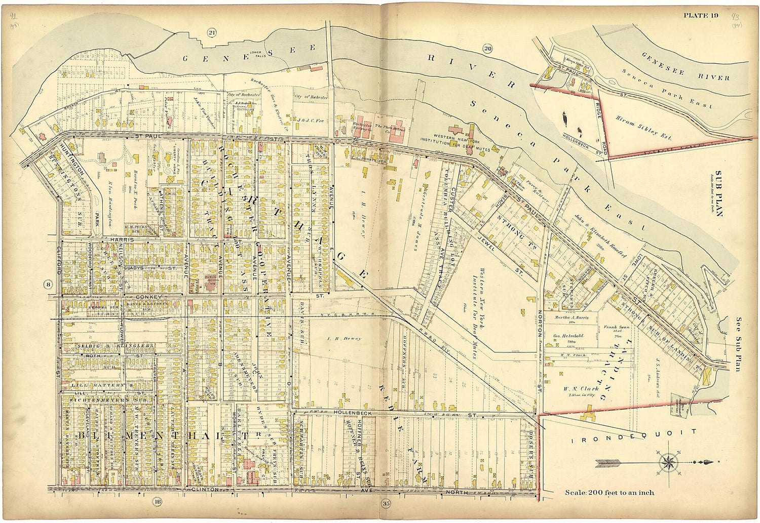 This old map of Plate 19 from Plat Book of the City of Rochester, New York from 1900 was created by  J.M. Lathrop &amp; Co in 1900