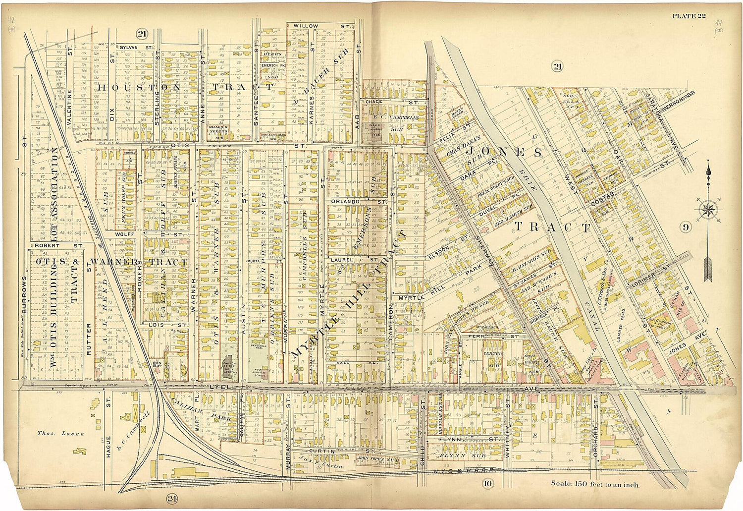 This old map of Plate 22 from Plat Book of the City of Rochester, New York from 1900 was created by  J.M. Lathrop &amp; Co in 1900