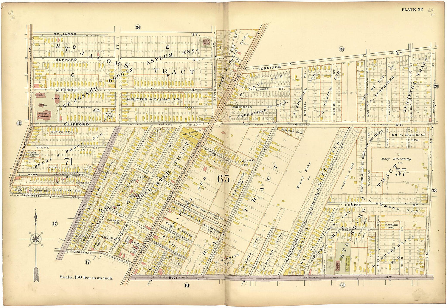 This old map of Plate 32 from Plat Book of the City of Rochester, New York from 1900 was created by  J.M. Lathrop &amp; Co in 1900