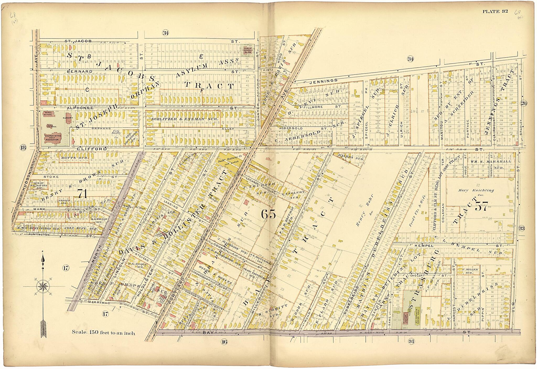 This old map of Plate 32 from Plat Book of the City of Rochester, New York from 1900 was created by  J.M. Lathrop &amp; Co in 1900