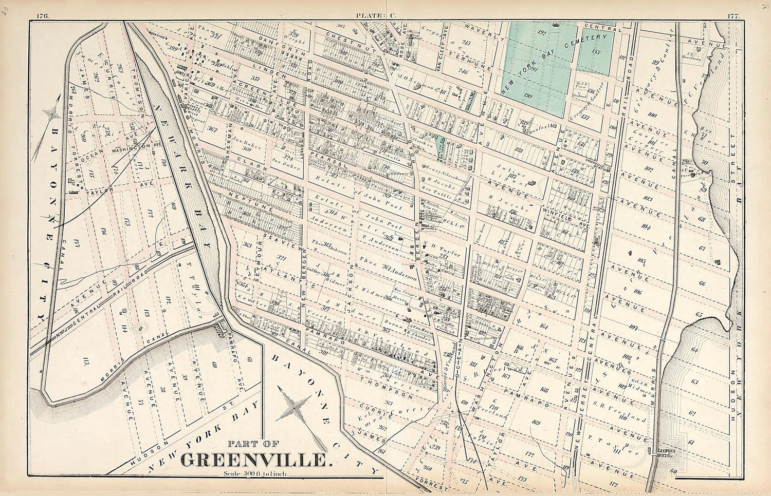 This old map of Greenville - 3 from Atlas of the Late Township of Greenville, and the State of New Jersey from 1873 was created by Griffith Morgan Hopkins in 1873