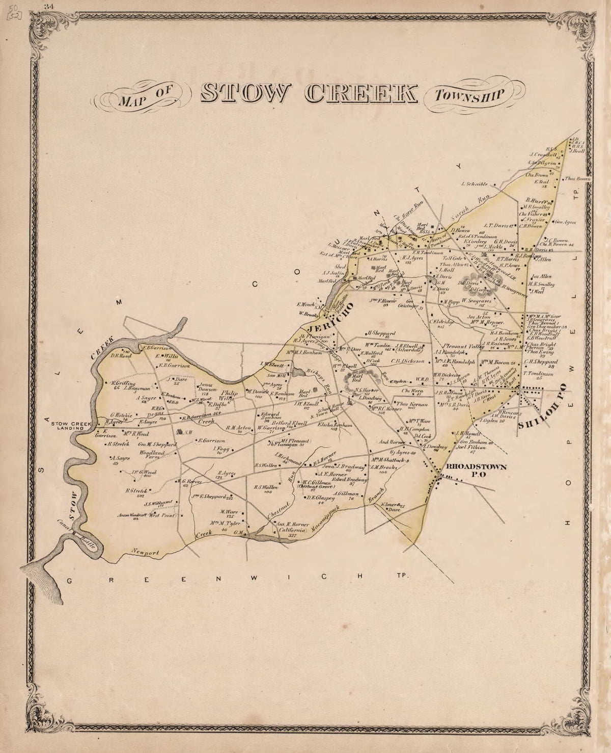Stow Creek Township from New Historical Atlas of Cumberland Co., New Jersey : 1876 by Relic Map Company