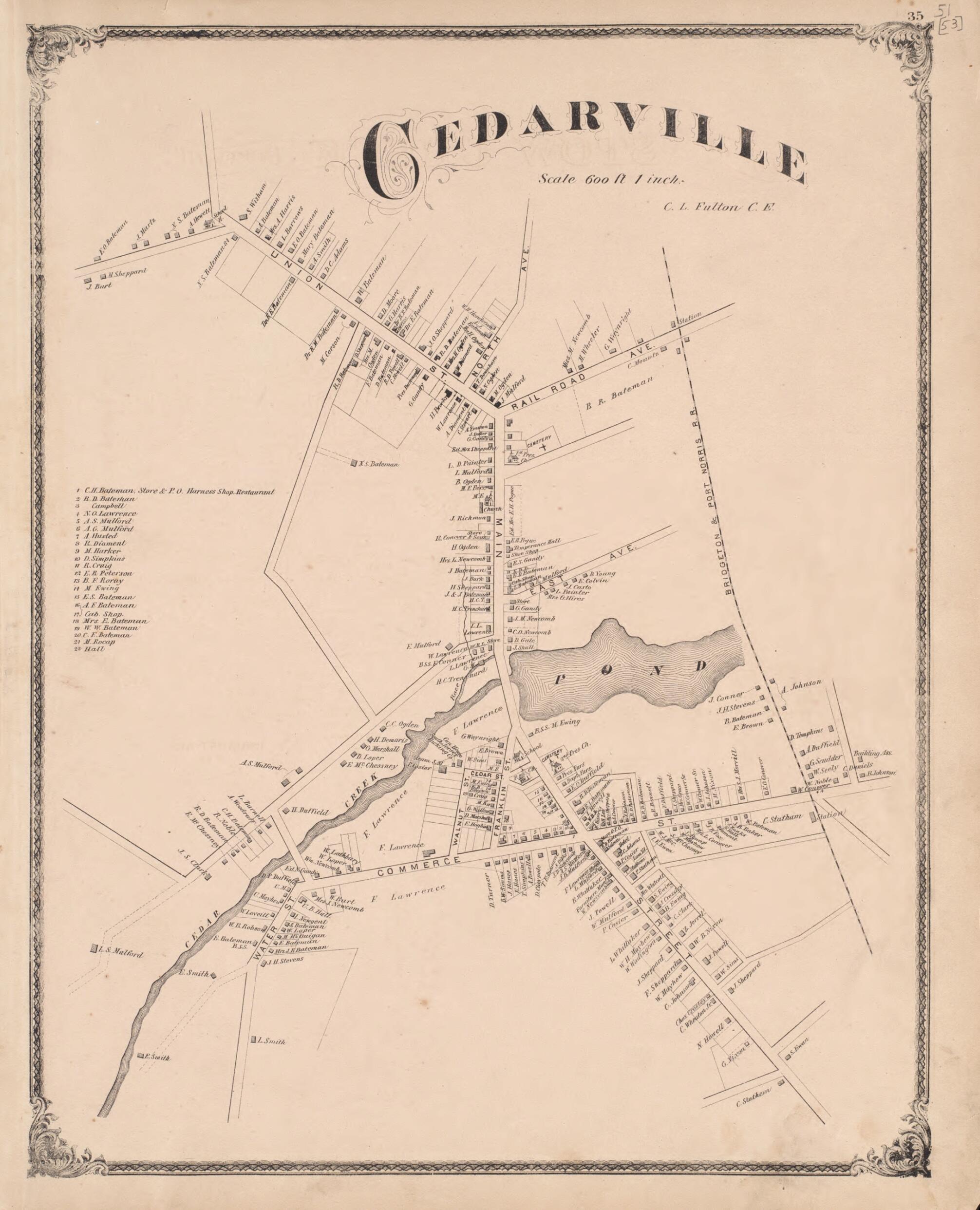 This old map of Cedarville from New Historical Atlas of Cumberland Co., New Jersey : from 1876 was created by D. J. Stewart in 1876