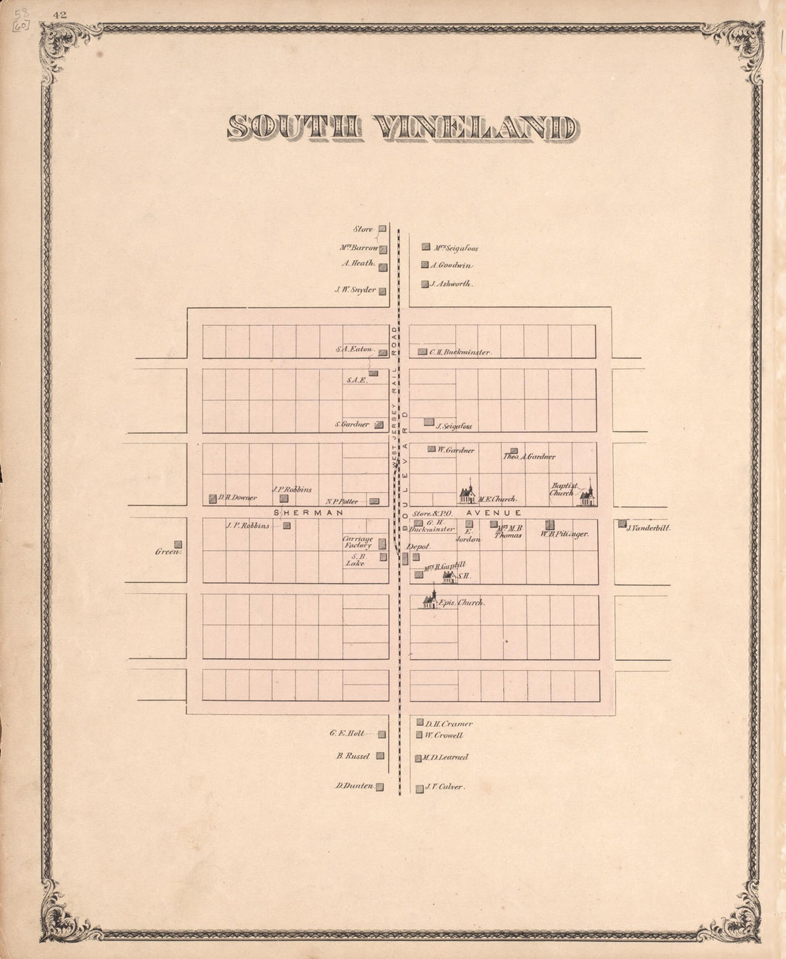 This old map of South Vineland from New Historical Atlas of Cumberland Co., New Jersey : from 1876 was created by D. J. Stewart in 1876