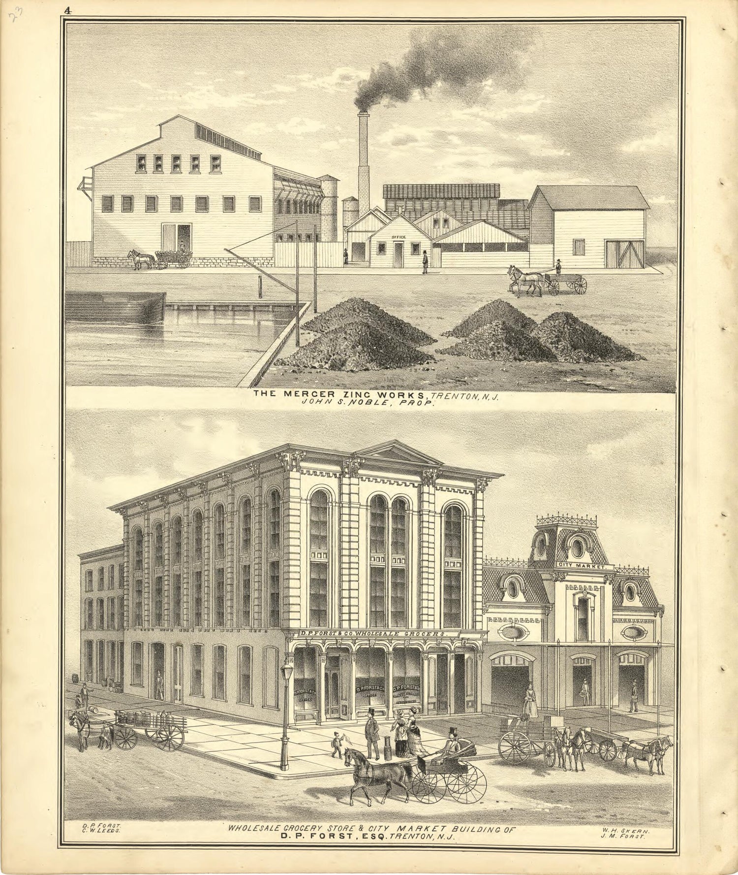 This old map of The Mercer Zinc Works and Wholesale Grocery Store &amp; City Market Building from New Historical Atlas of Mercer County, New Jersey : from 1875 was created by Thomas Hunter in 1875