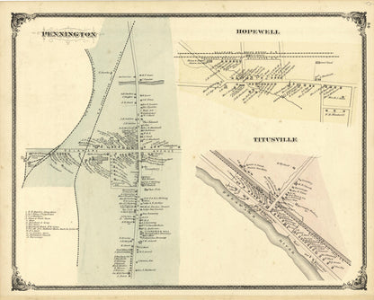Maps of Pennington, Hopewell and Titusville from New Historical Atlas of Mercer County, New Jersey : 1875 by Relic Map Company