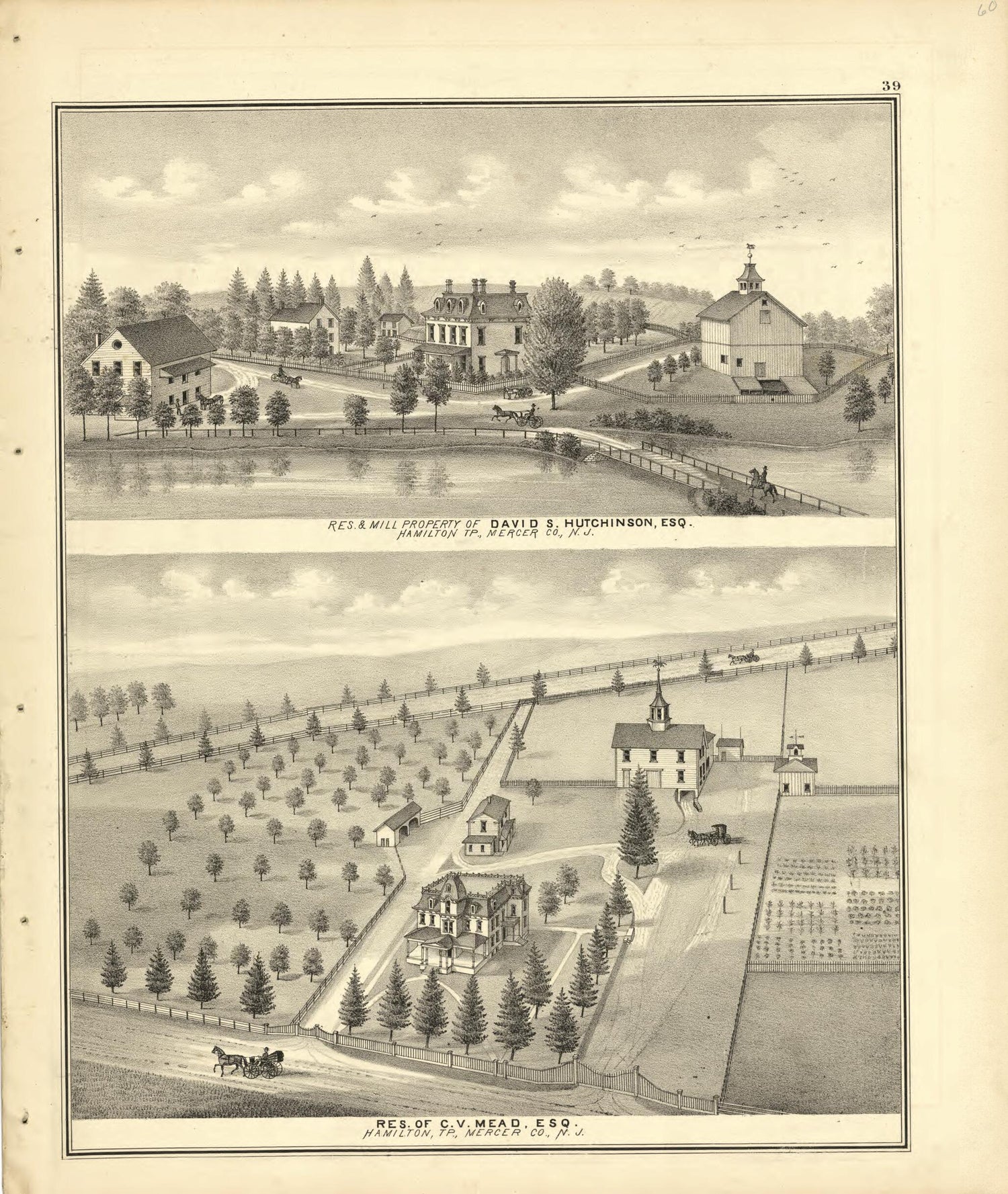 This old map of Residence &amp; Mill Property of David S. Hutchinson &amp; Residence of C.V. Mead from New Historical Atlas of Mercer County, New Jersey : from 1875 was created by Thomas Hunter in 1875
