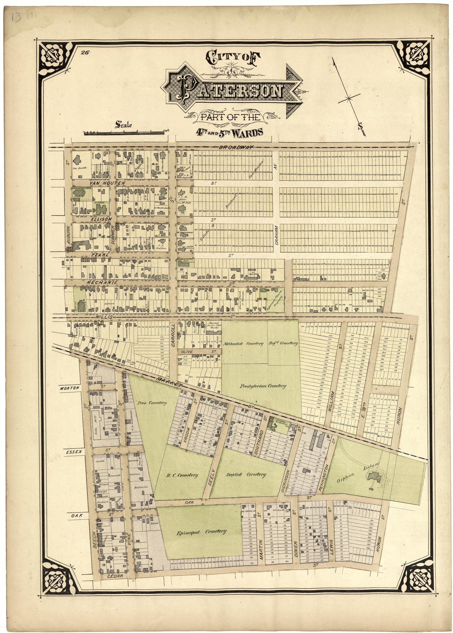 This old map of City of Paterson Part of the 4th and 5th Wards from Atlas of Passaic County, New Jersey from 1877 was created by  E.B. Hyde &amp; Co in 1877