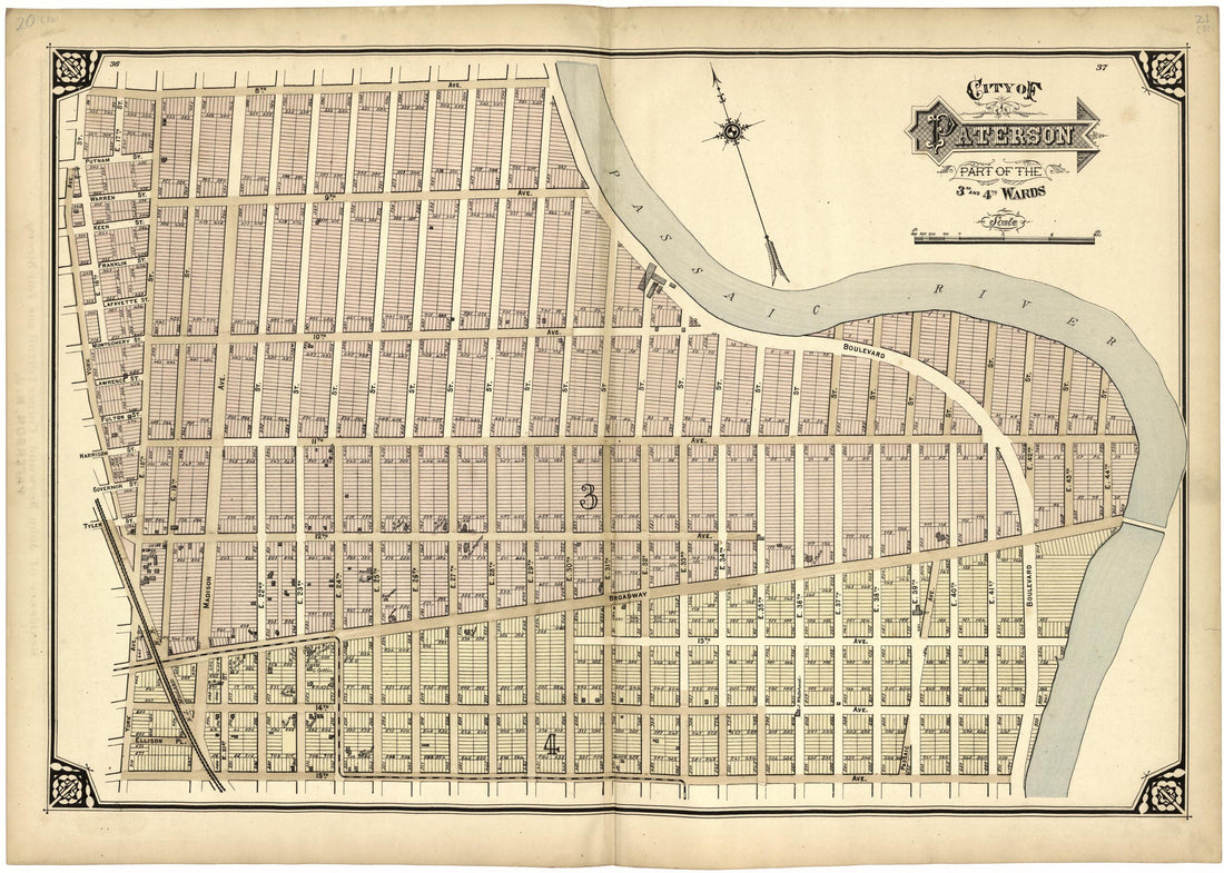 This old map of City of Paterson Part of the 3rd and 4th Wards from Atlas of Passaic County, New Jersey from 1877 was created by  E.B. Hyde &amp; Co in 1877