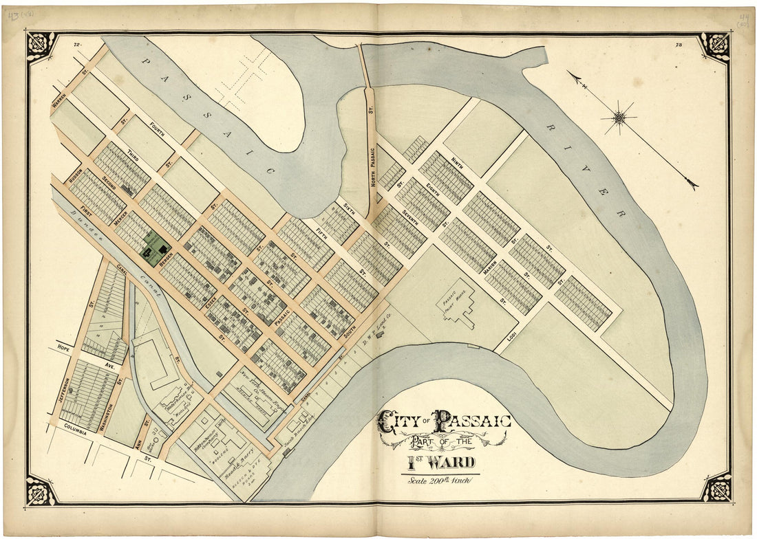 This old map of City of Passaic Part of the 1st Ward from Atlas of Passaic County, New Jersey from 1877 was created by  E.B. Hyde &amp; Co in 1877