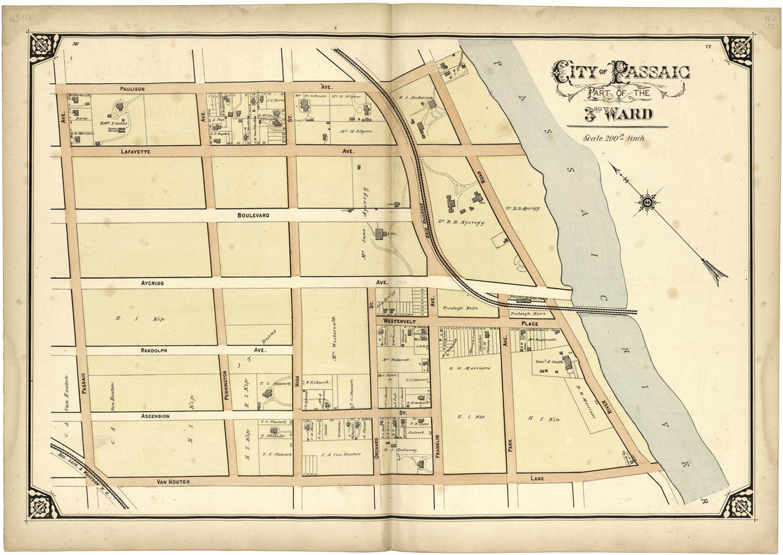 This old map of City of Passaic Part of the 3rd Ward from Atlas of Passaic County, New Jersey from 1877 was created by  E.B. Hyde &amp; Co in 1877