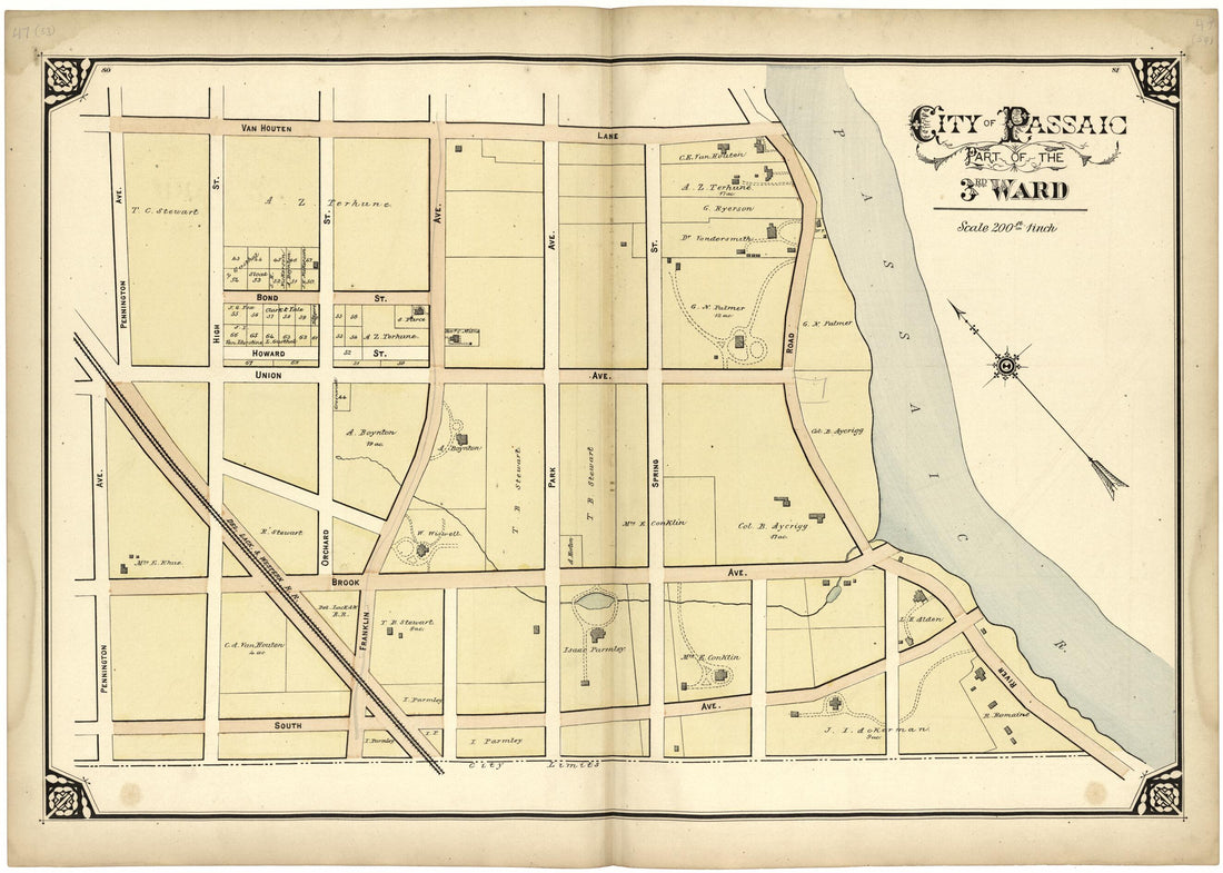 This old map of City of Passaic Part of the 3rd Ward from Atlas of Passaic County, New Jersey from 1877 was created by  E.B. Hyde &amp; Co in 1877