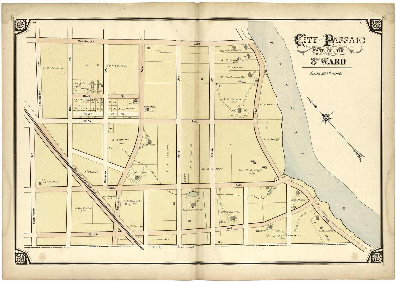 This old map of City of Passaic Part of the 3rd Ward from Atlas of Passaic County, New Jersey from 1877 was created by  E.B. Hyde &amp; Co in 1877