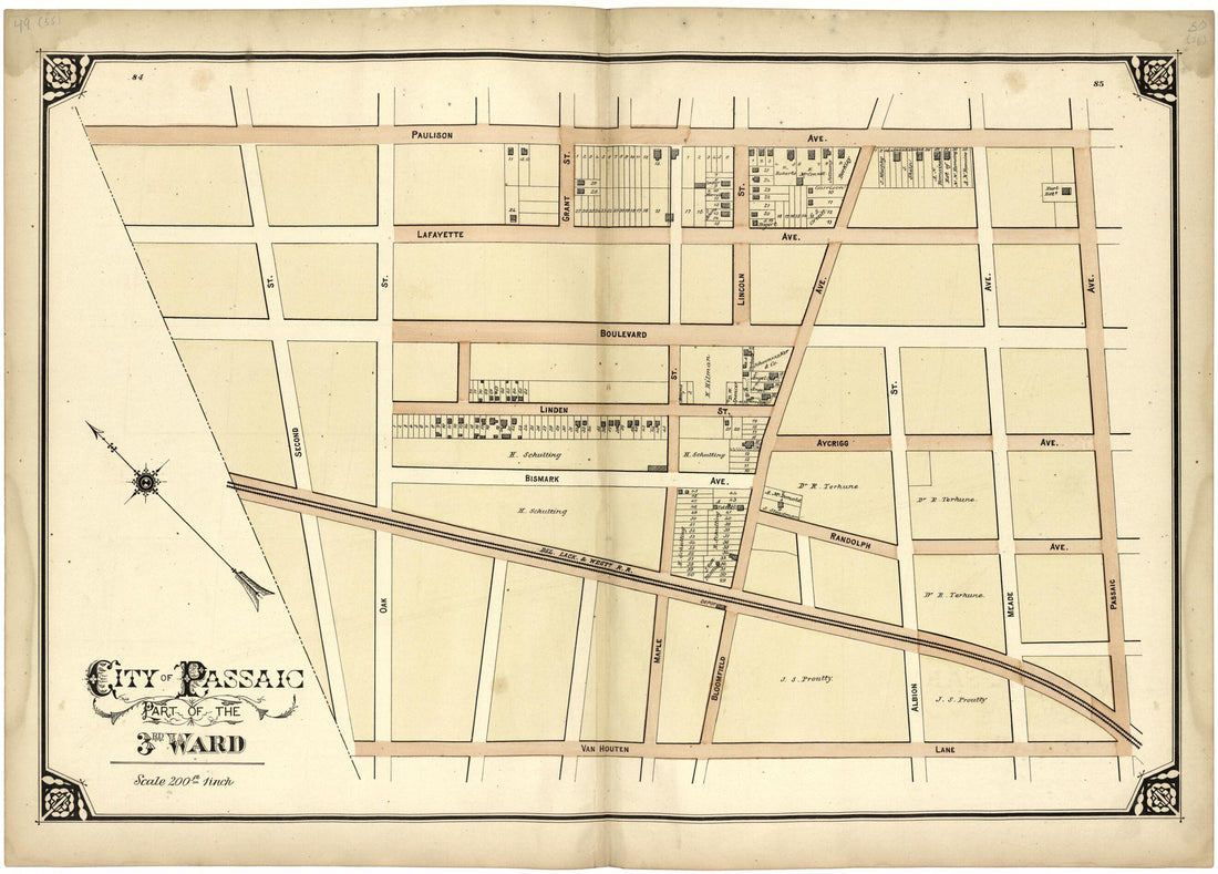 This old map of City of Passaic Part of the 3rd Ward from Atlas of Passaic County, New Jersey from 1877 was created by  E.B. Hyde &amp; Co in 1877