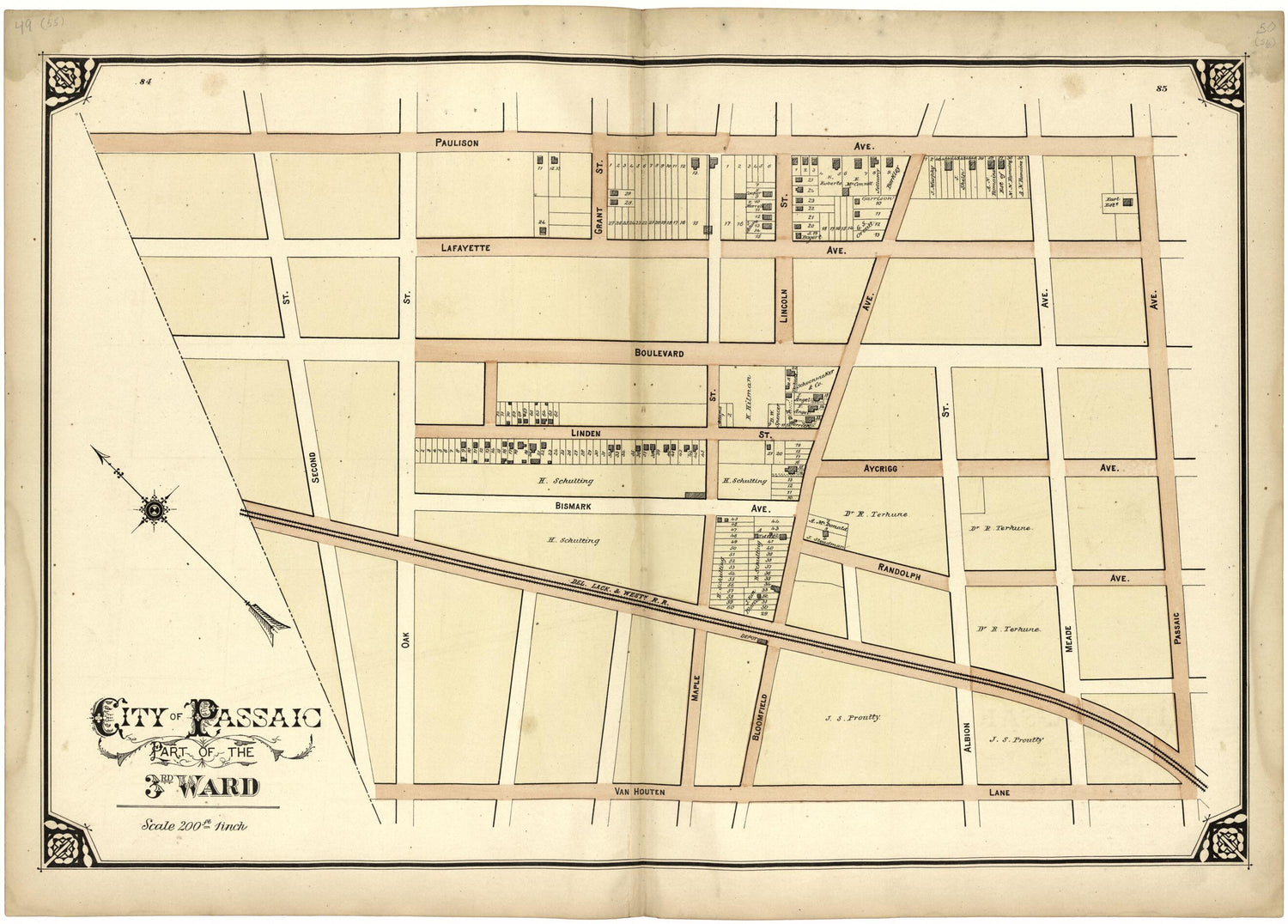 This old map of City of Passaic Part of the 3rd Ward from Atlas of Passaic County, New Jersey from 1877 was created by  E.B. Hyde &amp; Co in 1877