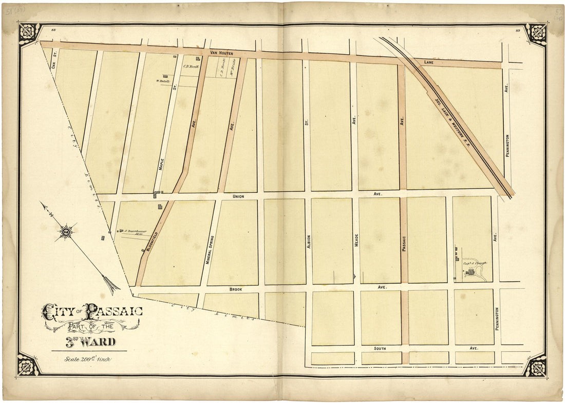 This old map of City of Passaic Part of the 3rd Ward from Atlas of Passaic County, New Jersey from 1877 was created by  E.B. Hyde &amp; Co in 1877