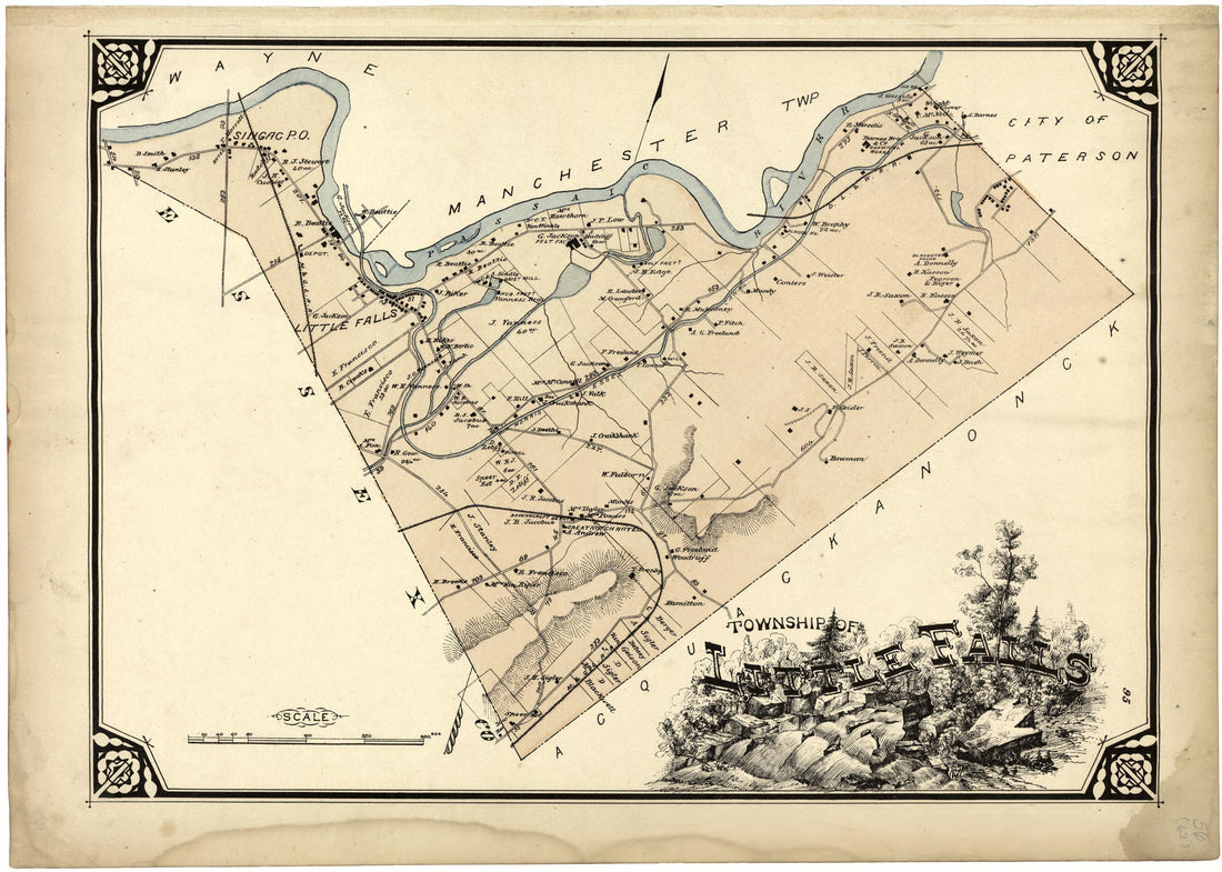 This old map of Township of Little Falls from Atlas of Passaic County, New Jersey from 1877 was created by  E.B. Hyde &amp; Co in 1877
