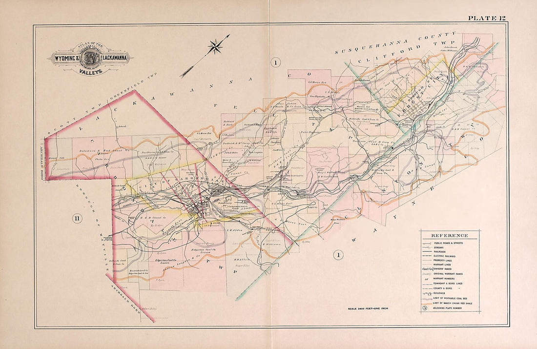 This old map of Wyoming and Lackawanna Valleys, Plate 12 from Baist&