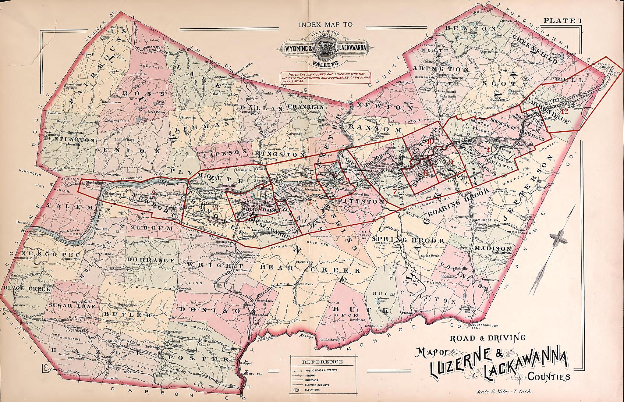 This old map of Luzerne and Lackawanna, Plate 1 from Baist&