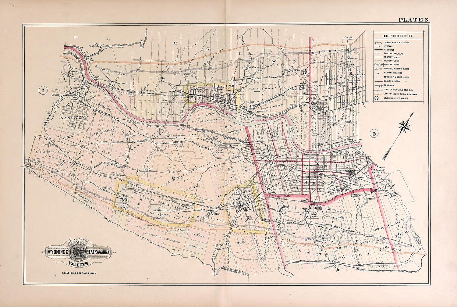 This old map of Wyoming and Lackawanna Valleys, Plate 3 from Baist&