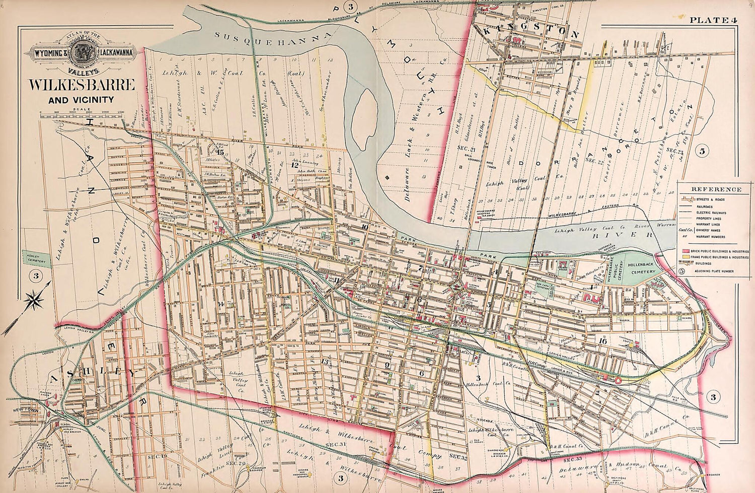 This old map of Wyoming and Lackawanna Valleys, WilkesBarre, Plate 4 from Baist&