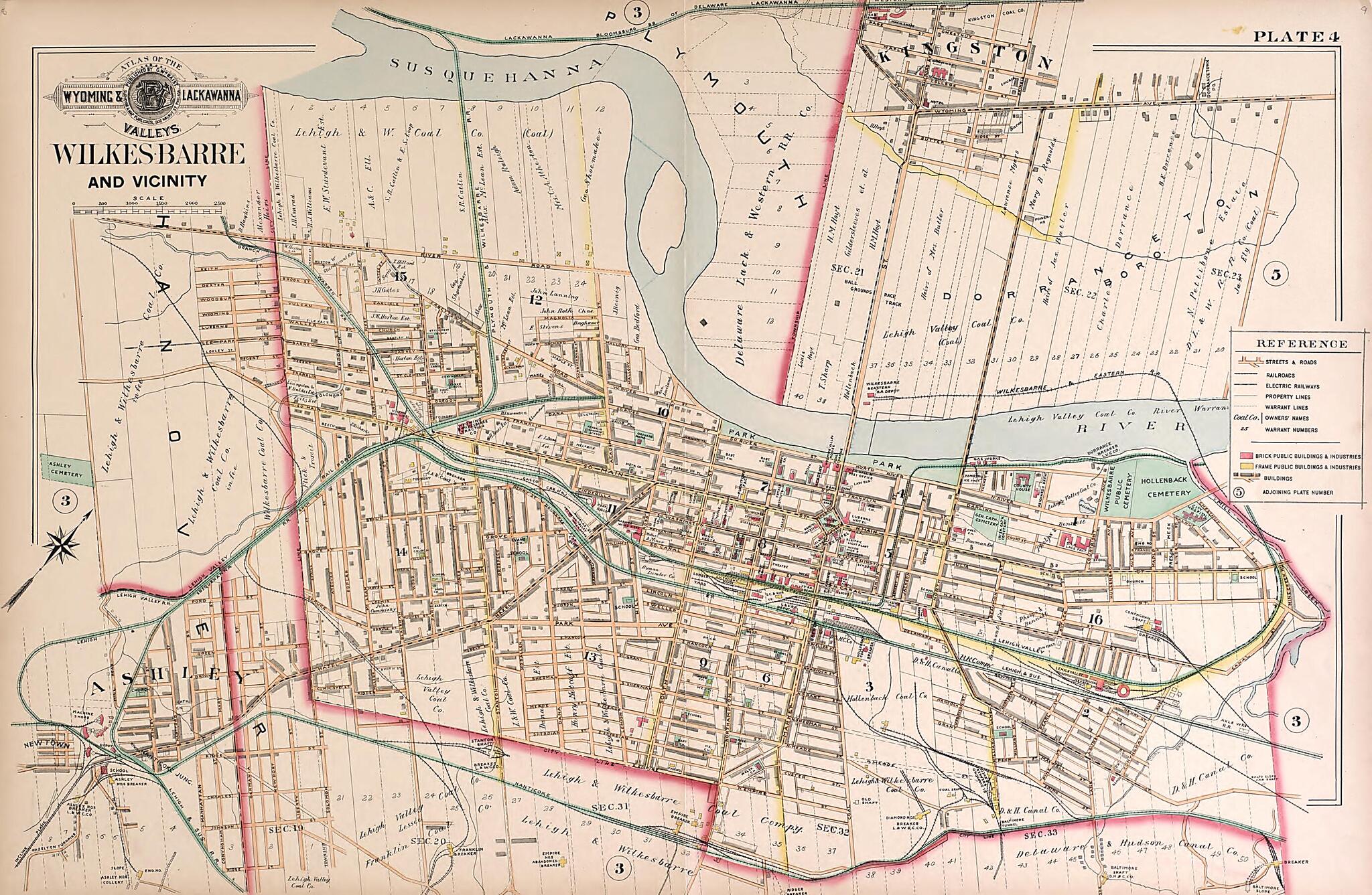 This old map of Wyoming and Lackawanna Valleys, WilkesBarre, Plate 4 from Baist&