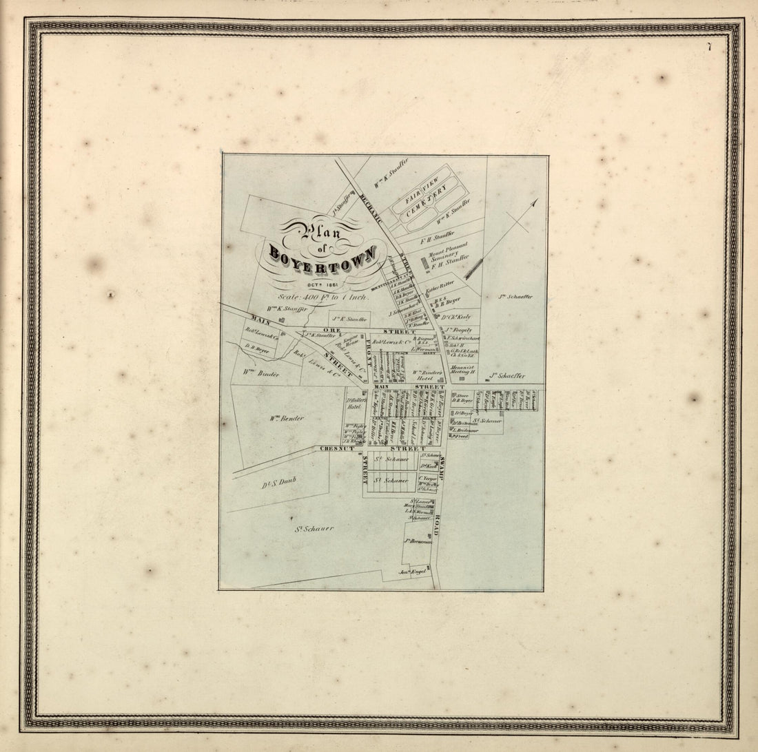 This old map of Plan of Boyertown from Berks County from 1862 was created by L. Fagan in 1862