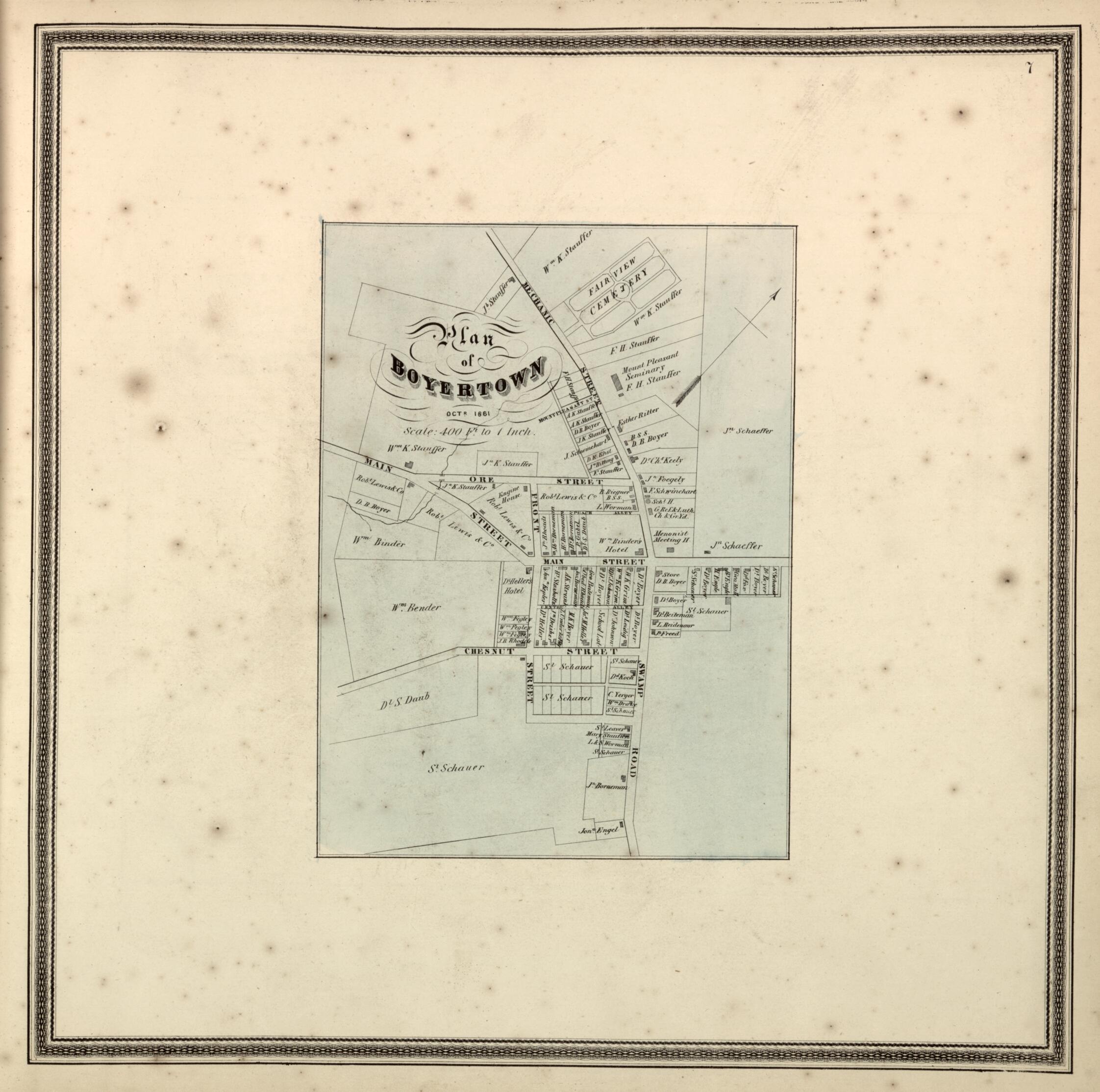 This old map of Plan of Boyertown from Berks County from 1862 was created by L. Fagan in 1862