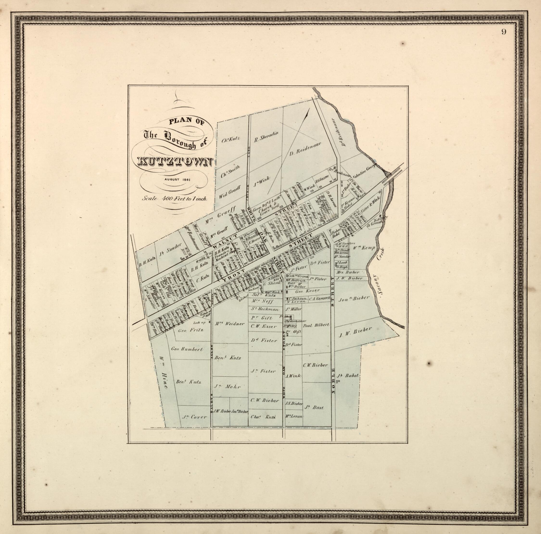 This old map of Plan of the Borough of Kutztown from Berks County from 1862 was created by L. Fagan in 1862