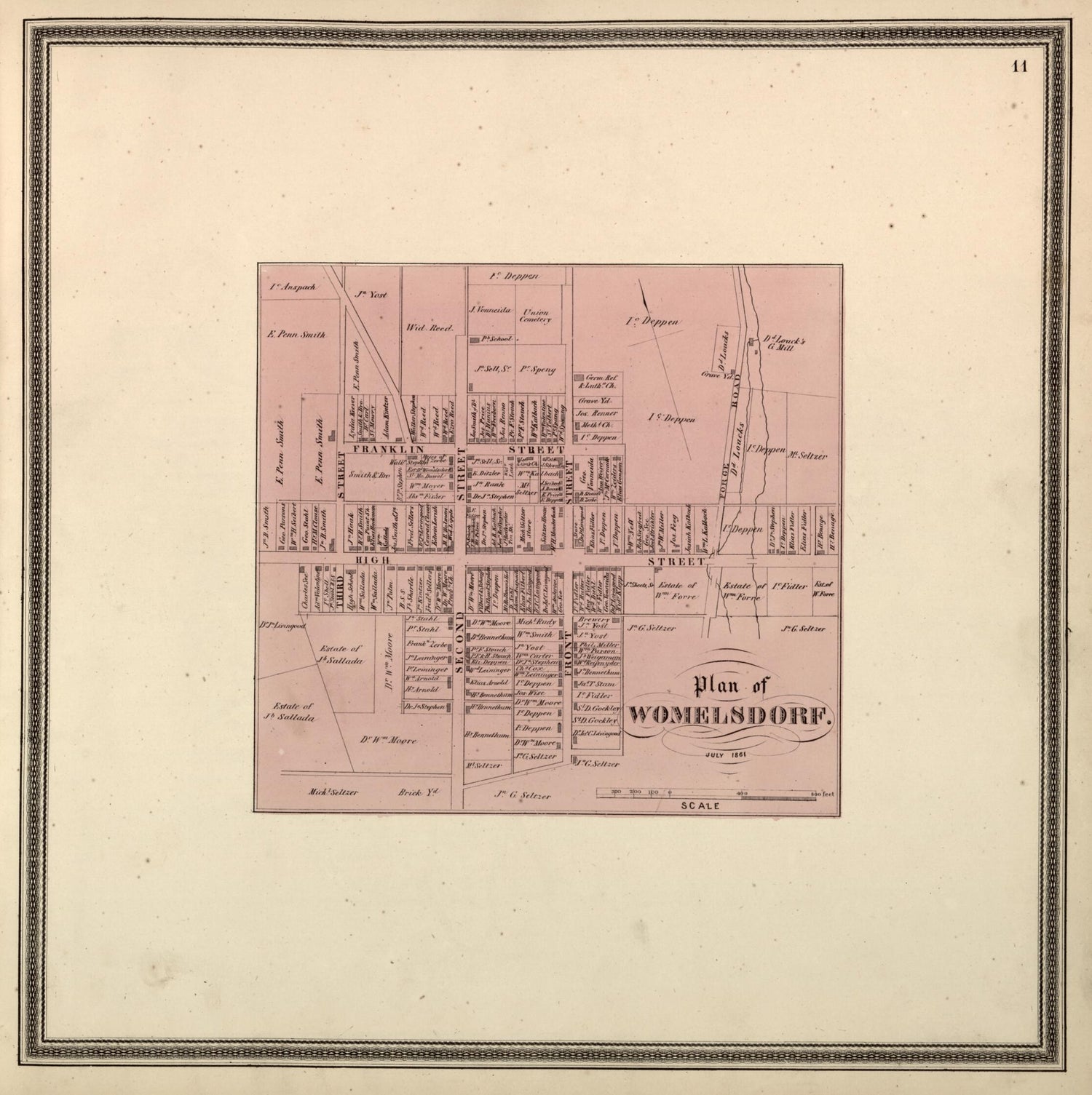 This old map of Plan of Womelsdorf from Berks County from 1862 was created by L. Fagan in 1862