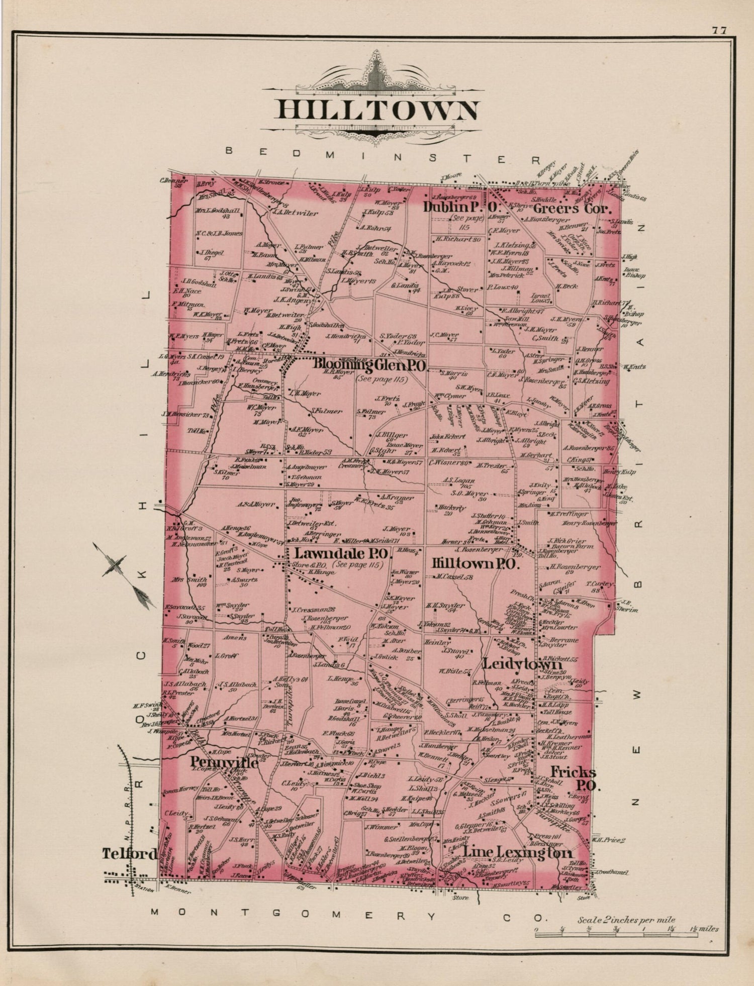 This old map of Hilltown from Atlas of Bucks County, Pennsylvania from 1891 was created by A. H. (August H.) Mueller in 1891