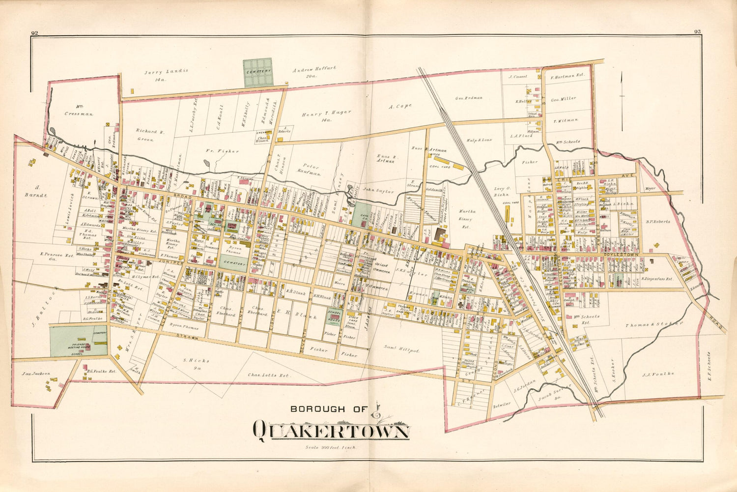 This old map of Borough of Quakertown from Atlas of Bucks County, Pennsylvania from 1891 was created by A. H. (August H.) Mueller in 1891
