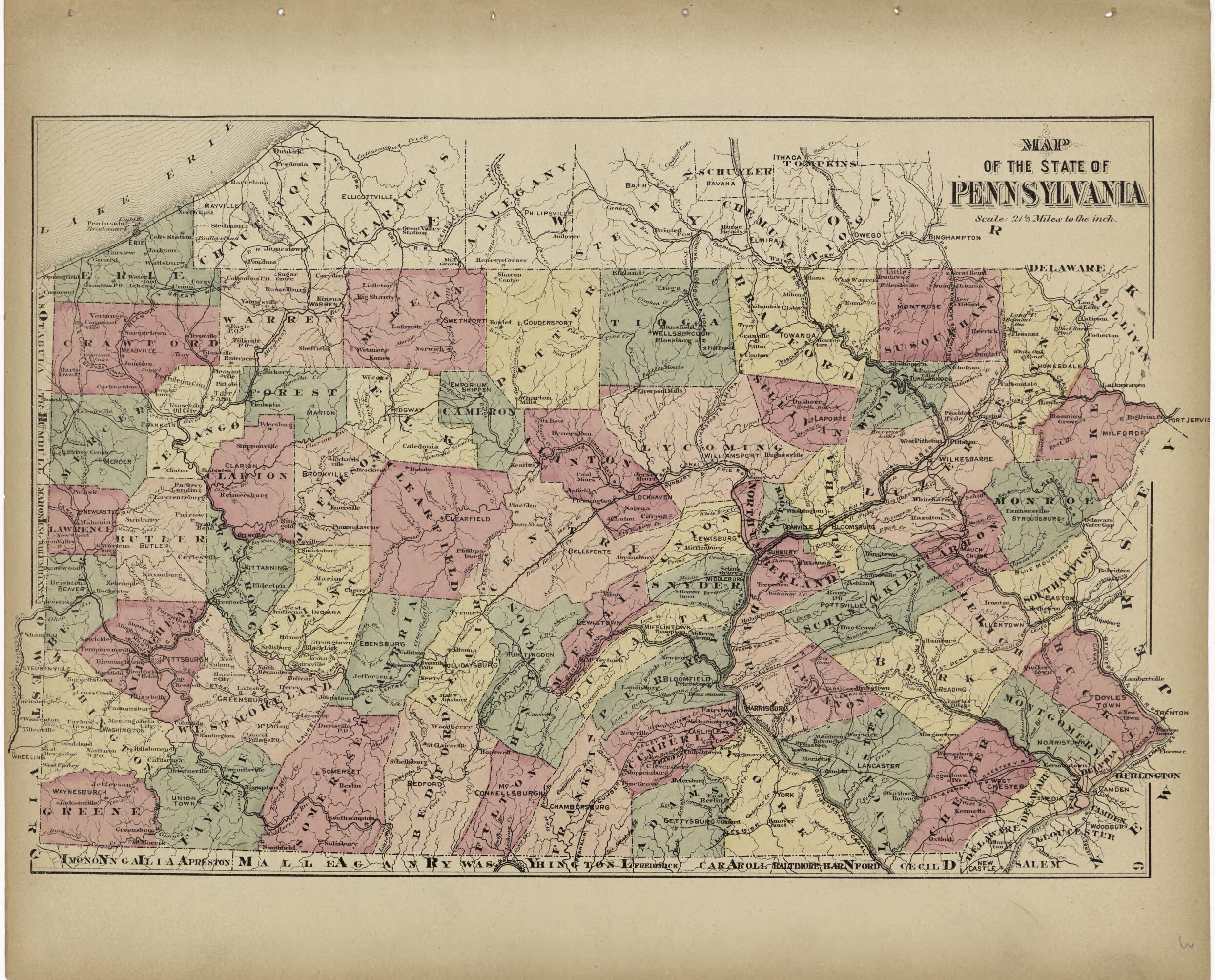 This old map of Map of the State of Pennsylvania from Atlas of Centre County, Pennsylvania from 1874 was created by Beach Nichols in 1874