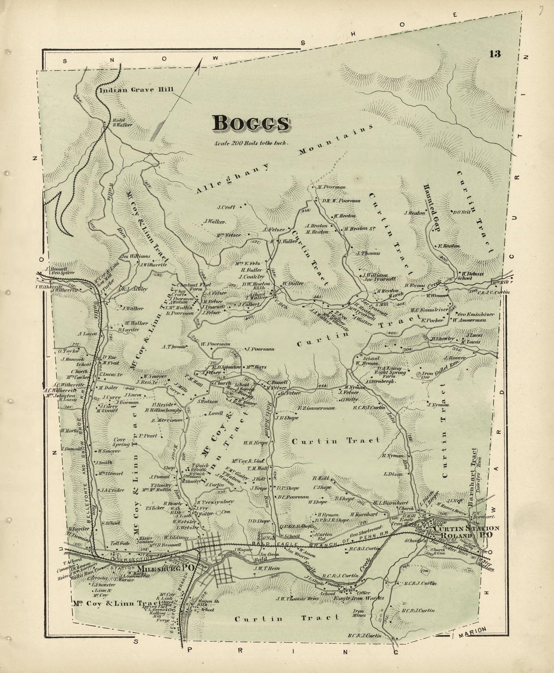 This old map of Boggs from Atlas of Centre County, Pennsylvania from 1874 was created by Beach Nichols in 1874