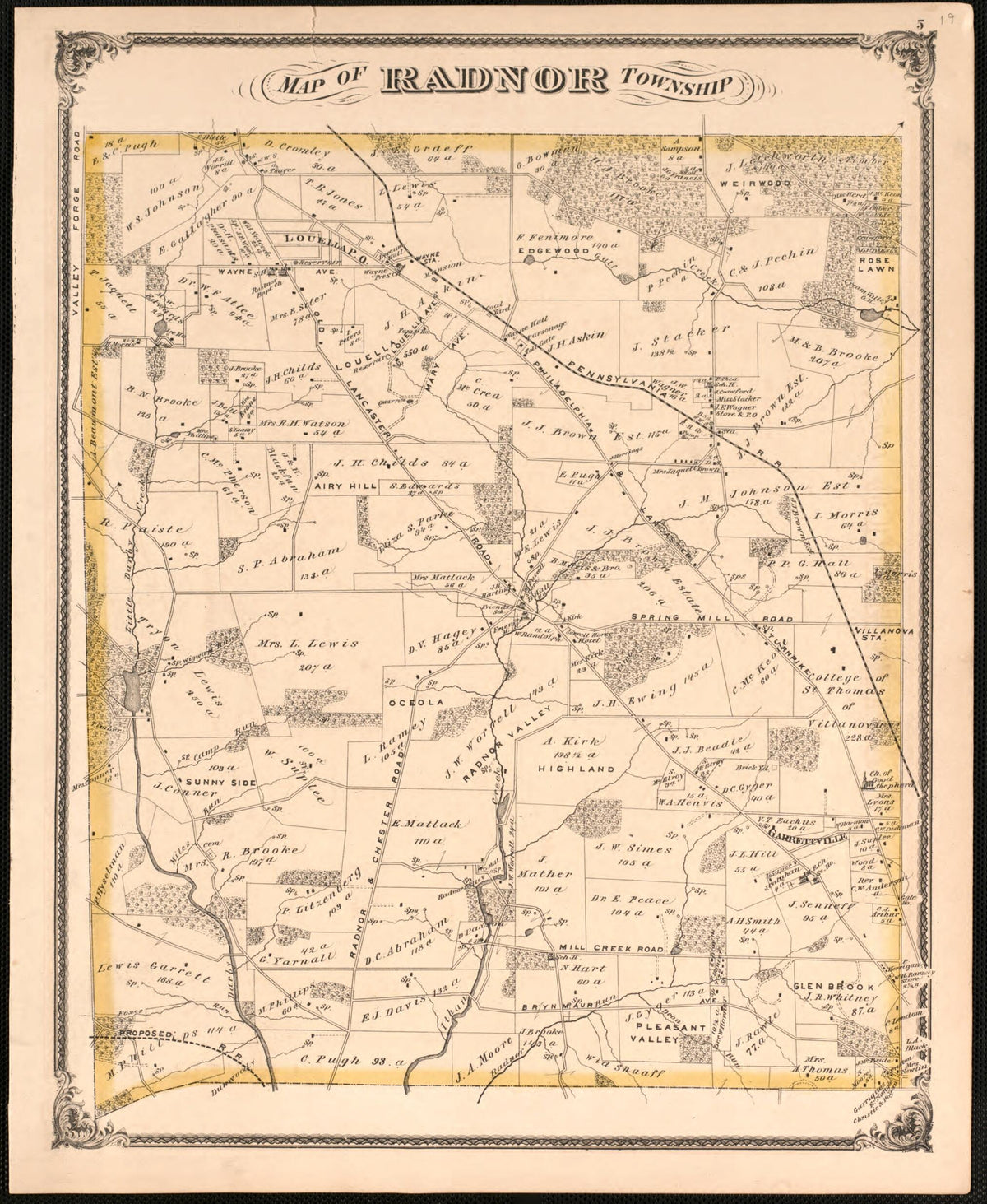 Map of Radnor Township from New Historical Atlas of Delaware Co., Pennsylvania : 1875 by Relic Map Company